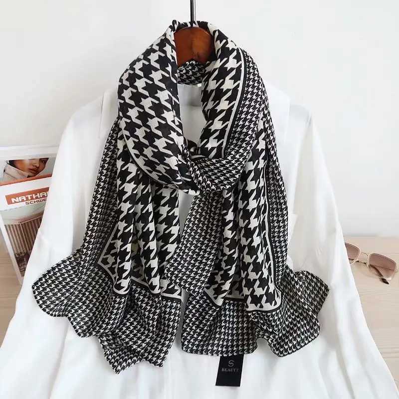 Luxury Winter Cotton Scarf Women Warm Plaid Houndstooth Design Scarfs Long Large Hijab Scarves Stoles Bandana Foulard Wraps Shawl Y251115