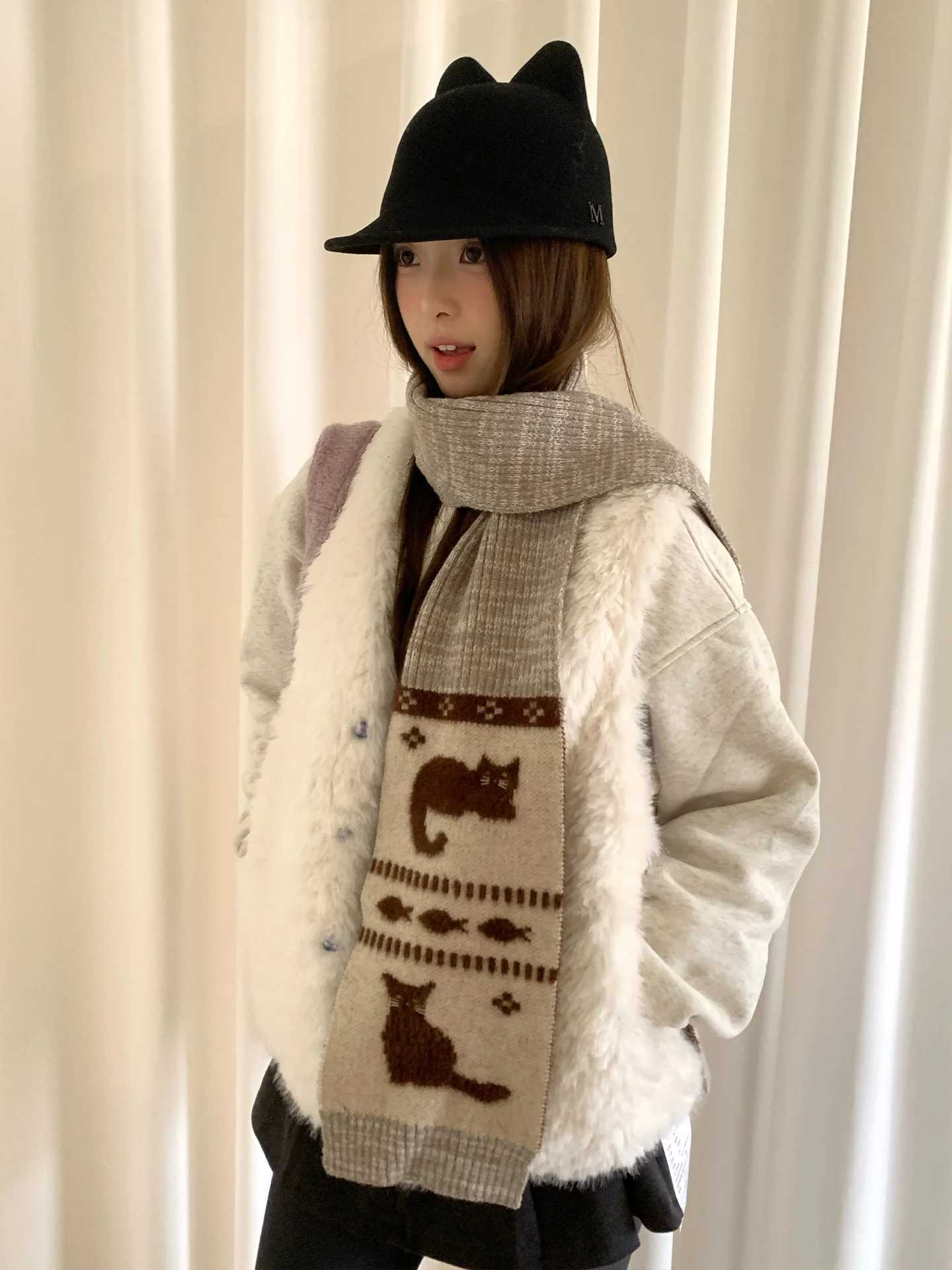 Luxury Cute Jacquard Knit Warm Scarf For Women Winter Essential Windproof Neckwear For Students Y251115