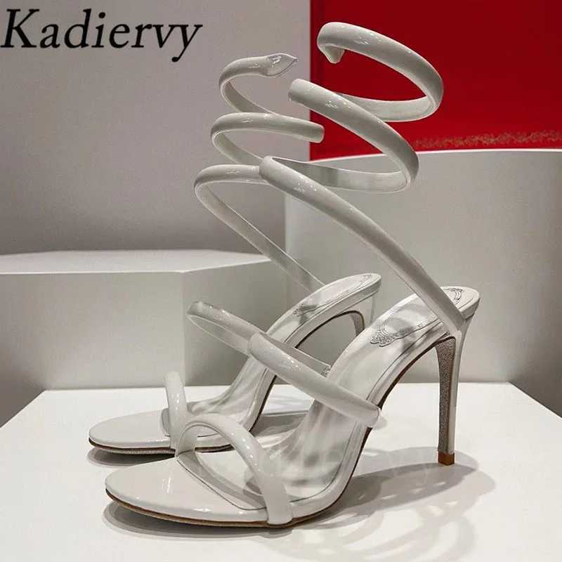 Summer high-heeled gladiator sandals womens ankle snake rope running shoes womens slim high-heeled sandals womens sandals W250416