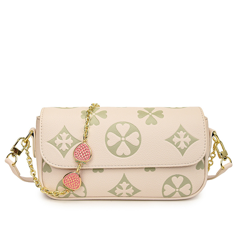 2025 summer new vintage high-grade printed crossbody bag women's fashion all-match commuter shoulder bag white pink black free shipping