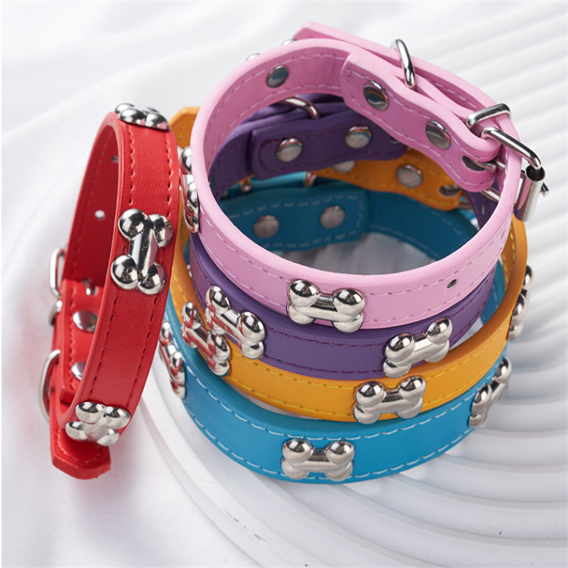 Durable Bone-Shaped Leather Dog Collar - Perfect Fit for Small & Large Dogs