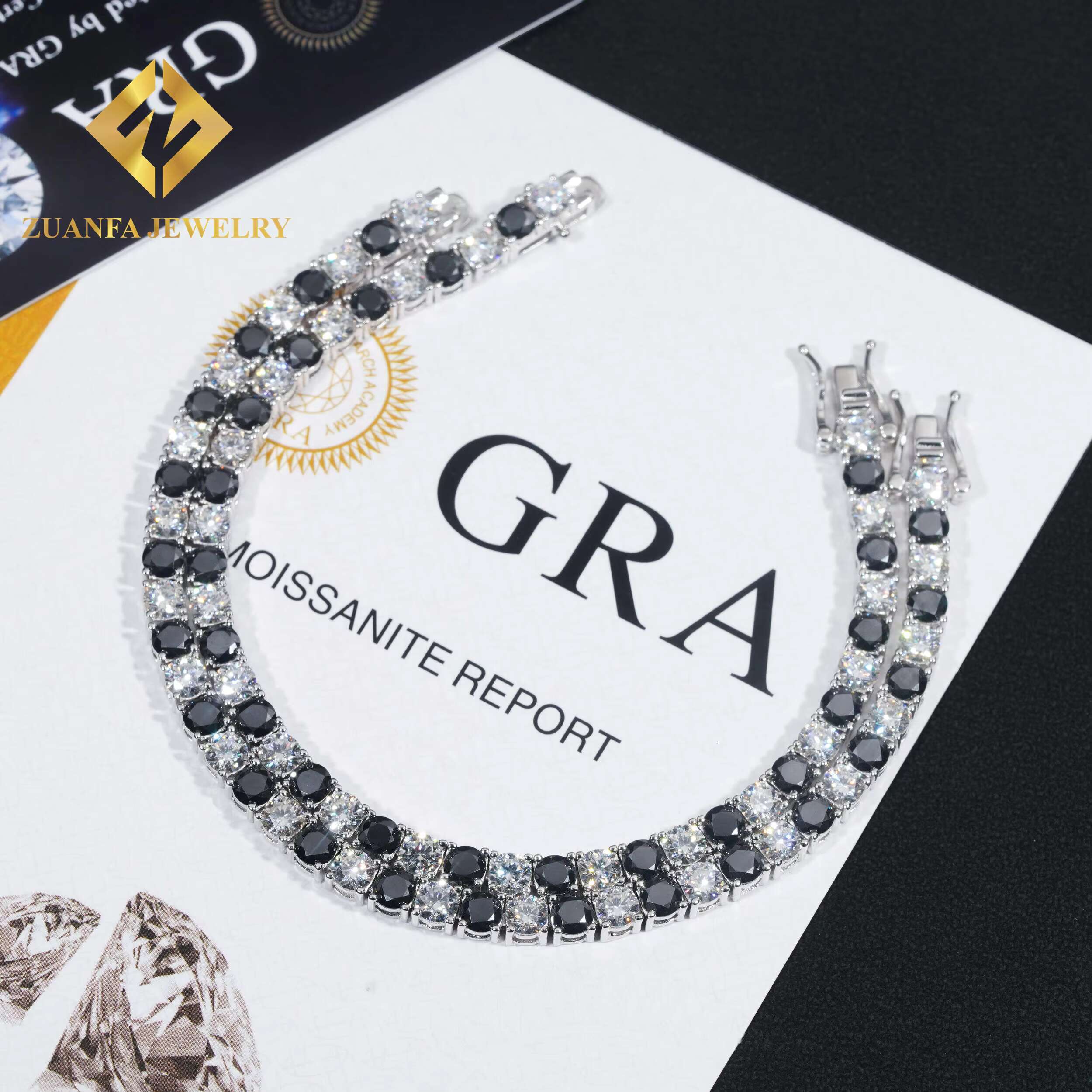 Hip Hop 925 Sterling Silver 4MM Moissante Tennis Chains 4MM Black and White Lab Diamond Tennis Necklace Bracelet for Men Women