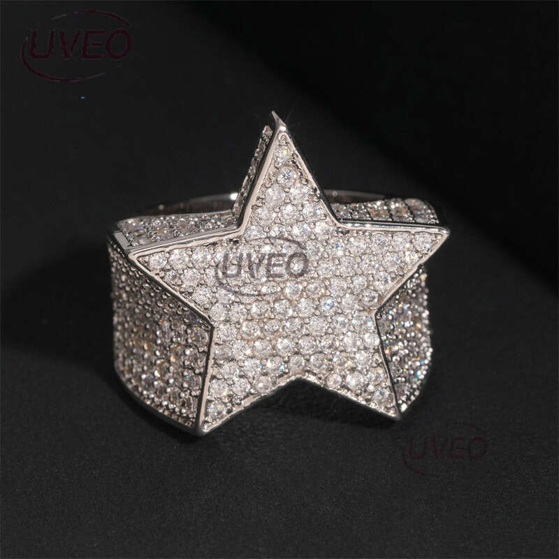Iced Out Gold Jewelry Moissanite Ring 925 VVS Moissanite Diamond Hiphop Pass Dias Tester Women