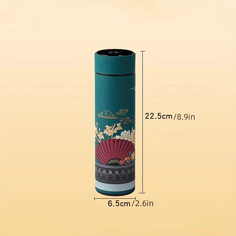 1pc Chinese Style Thermal Bottle Retro Smart Temperature Display Insulated Stainless Steel Water Cup 251111 W260226