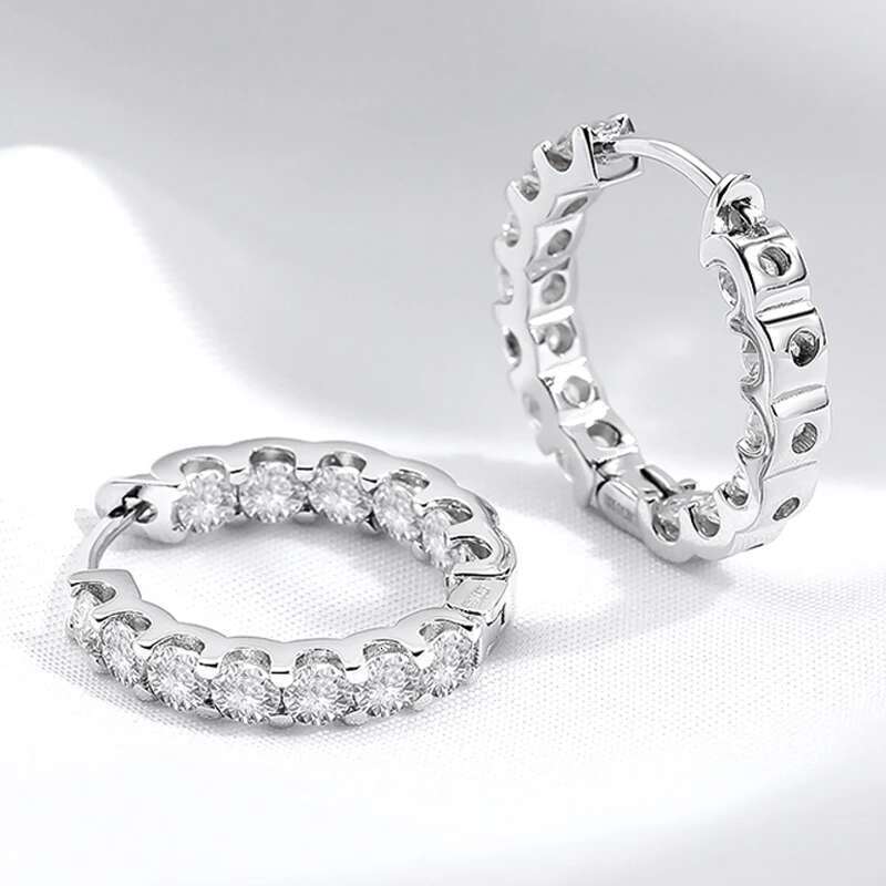 Smyoue Plated Total 2.6CT Full Moissanite Hoop for Women Sparkg Wedding Party Earring Sterg Sier Jewelry