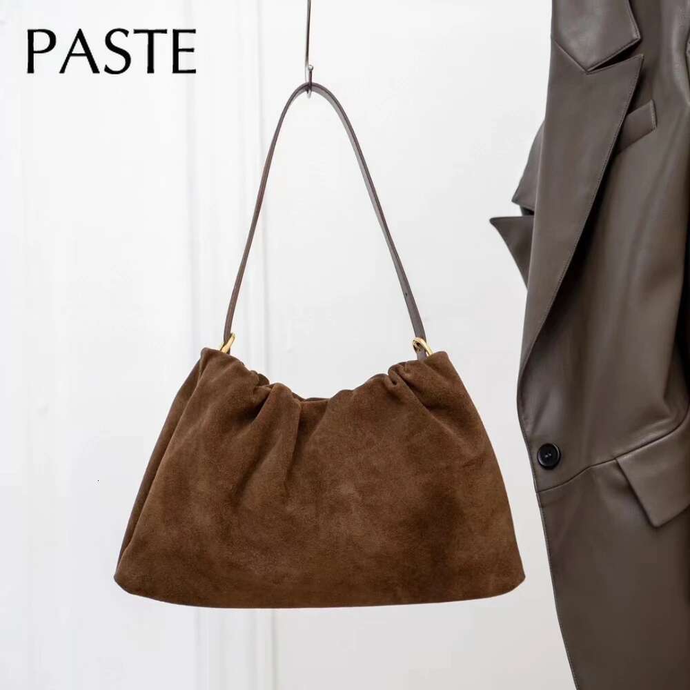 Retro Grey Color Matte Suede Cow Leather Women Armpit Shoulder Coffee Winter Quality Chamois Female Crossbody Bag 2 Straps