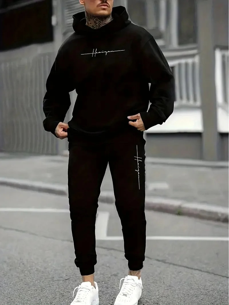 2025 Mens Fall Printed Hoodie and Jogger Set - Perfect for School Start Season men clothes tracksuit mens clothes funny suit 251113