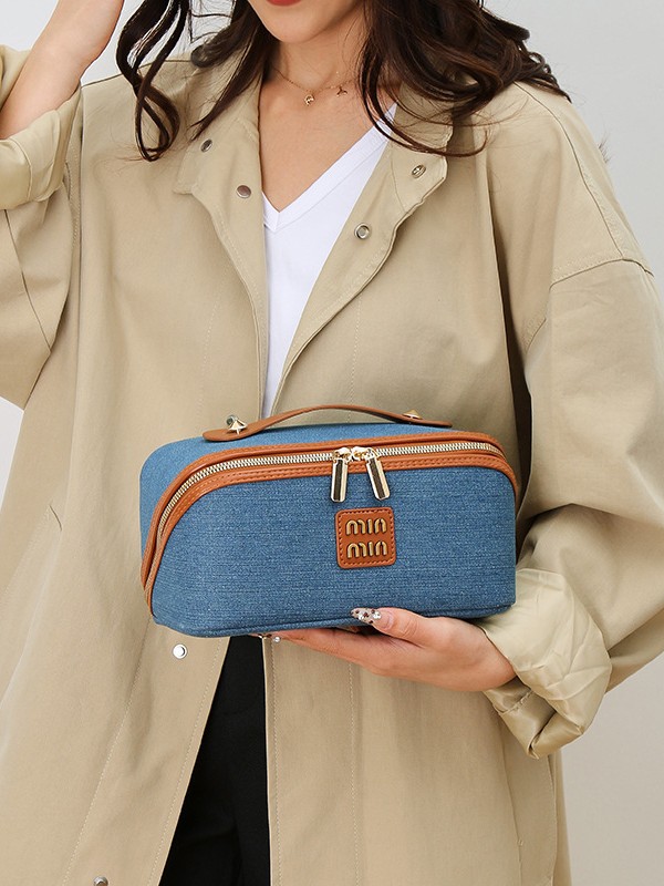 designer bag new Retro light luxury simple denim makeup bag portable large-capacity storage bag for skin care products and toiletries