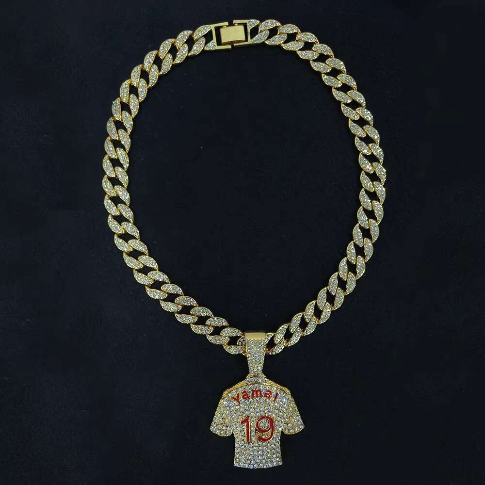DHCollections Yamai 19 Jersey Pendant Iced Out Miami Cuban Chain 15MM Alloy Rhinestone Bling Hip Hop Necklace for Men Women Gold Sier Color 18 Inch 1 