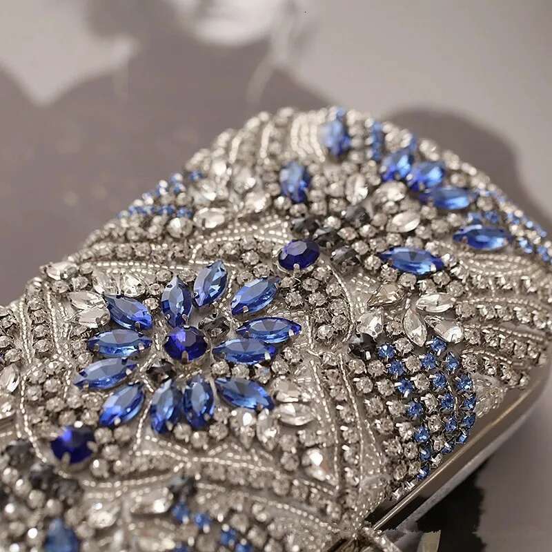 Women Party Blue Evening Wedding Purse Crystal Chain Shoulder Bag High Quality Rhie Female Clutch