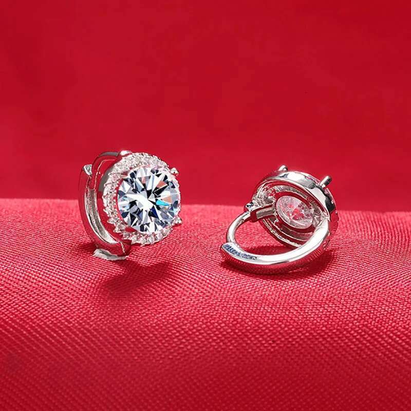 S Sier Moissanite Round Earrings Women, Fashionable, Versatile Light Gifts For Girlfriends And Besties.