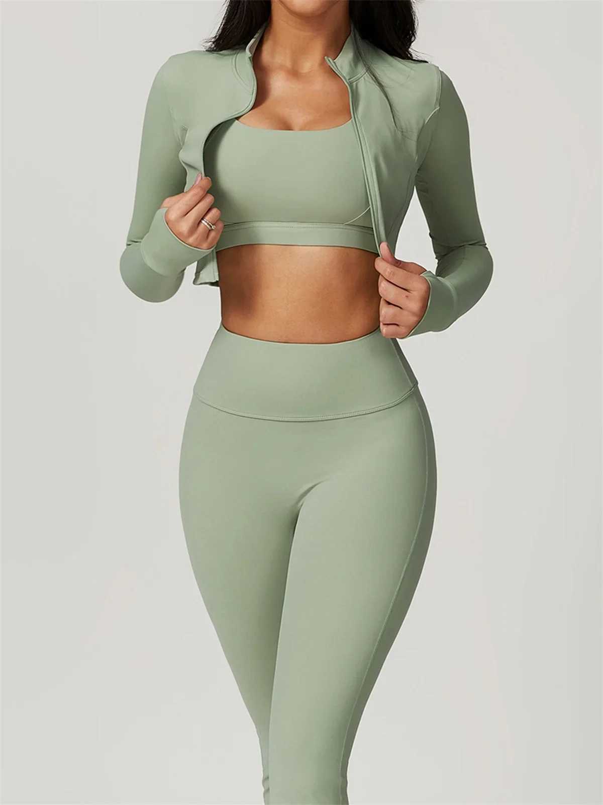3-piece yoga shorts set suitable for women solid gym clothing suitable for bras seven waist length waist shock-absorbing sportswearXJ250415