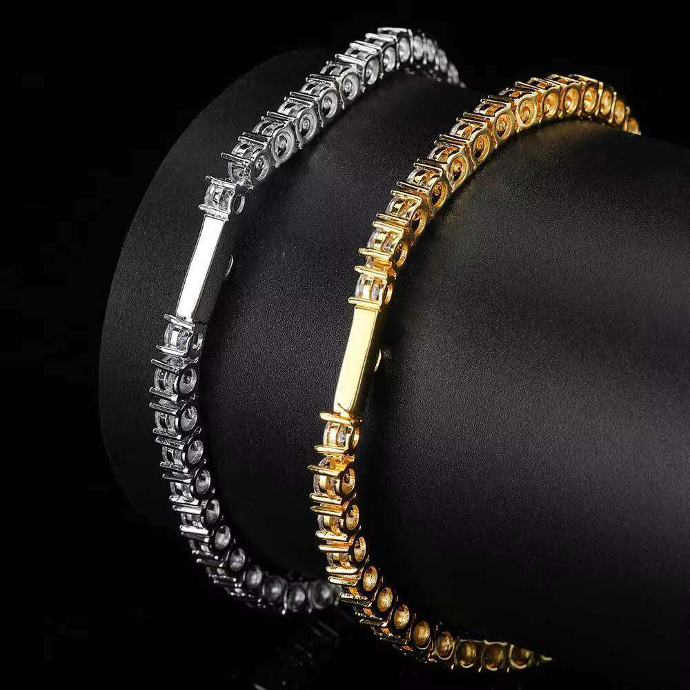 DHCollections Iced Out Tennis Chain Bracelet for Men Women 3-5mm Cubic Zirconia One Row Bling Hip Hop Style 7-8 Inch Adjustable Length 1 Piece