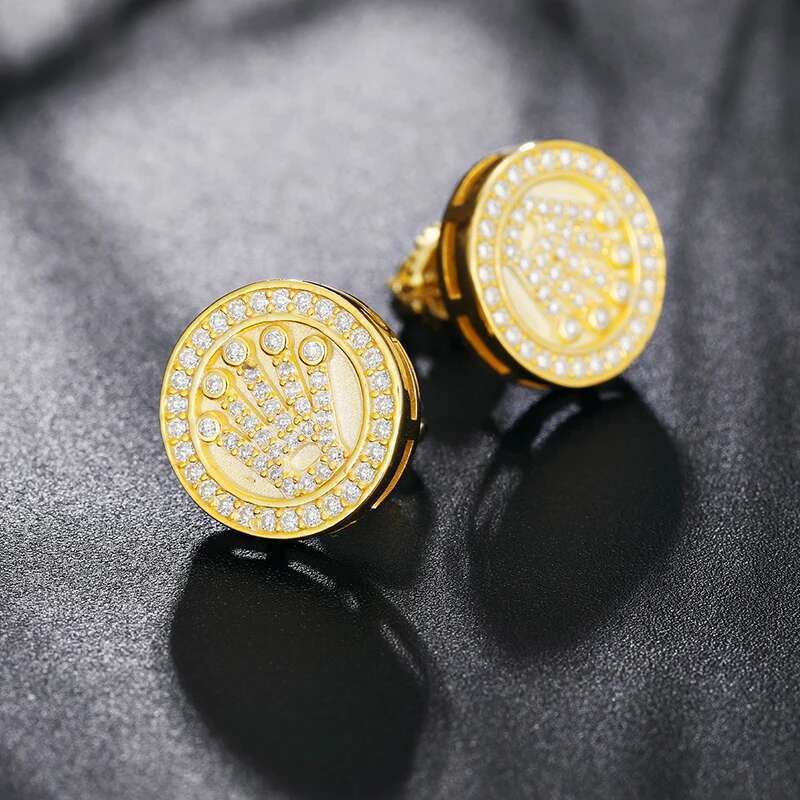 Real Classic Round Cut Moissanite Crown D Color Stud Earrings For Women Fashion Charm Fine Jewelry Wedding Trendy Gift