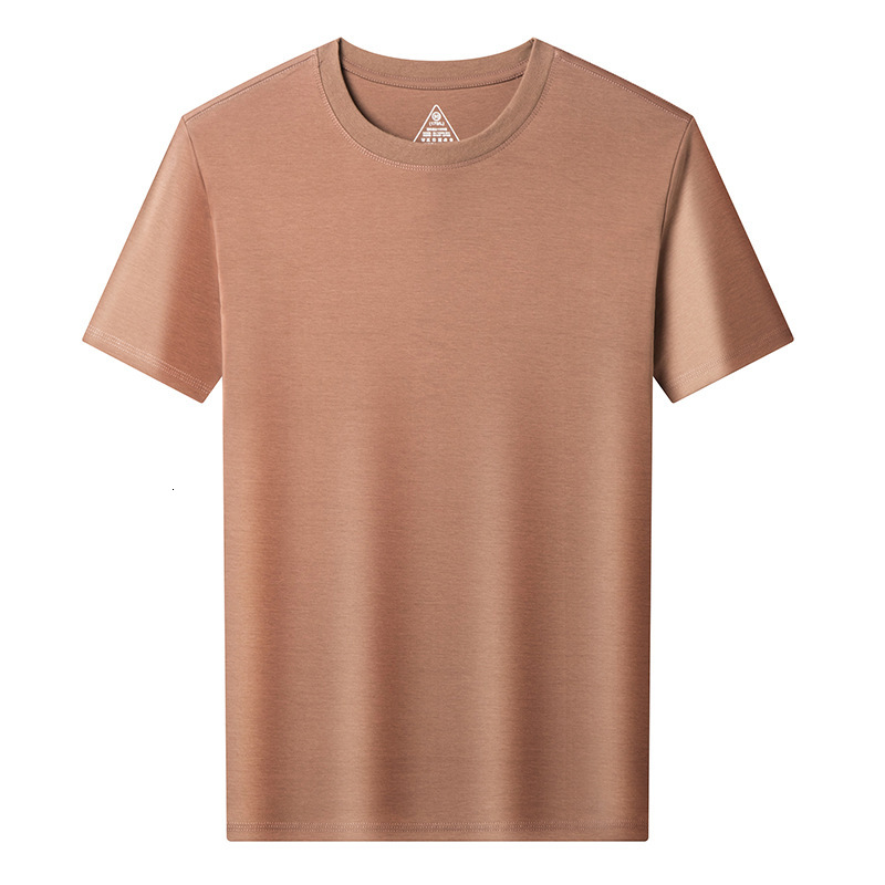7A antibacterial silk pure cotton T-shirt 2025 summer new casual simple solid color round neck men's short sleeved shirt
