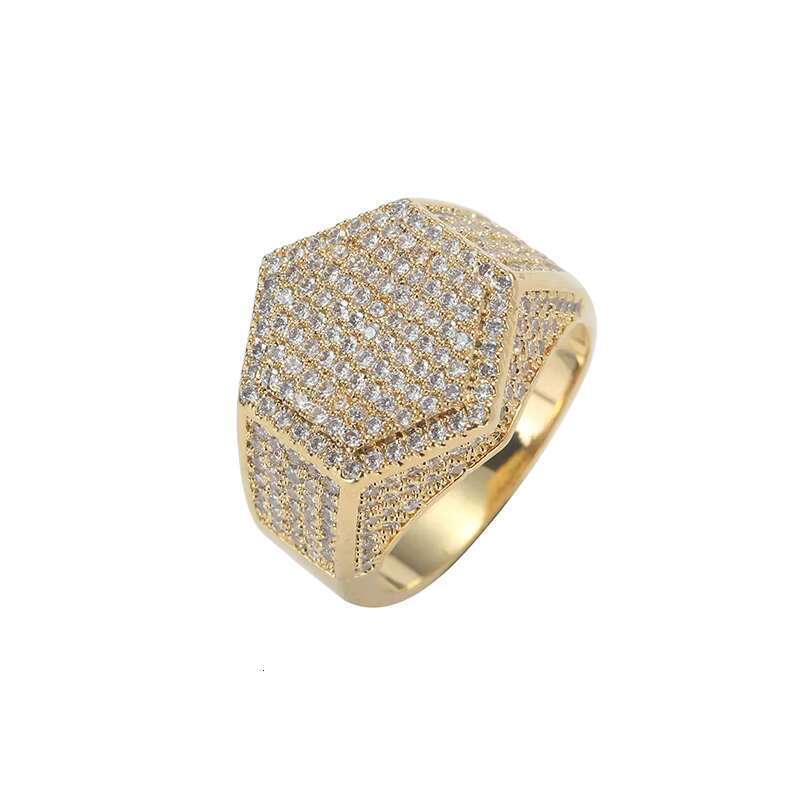 DHcollections RQ New Five Star Micro Shop Inlaid Gold Hip Hop Ice Crystal Cube Zircon Jewelry Gift Ring