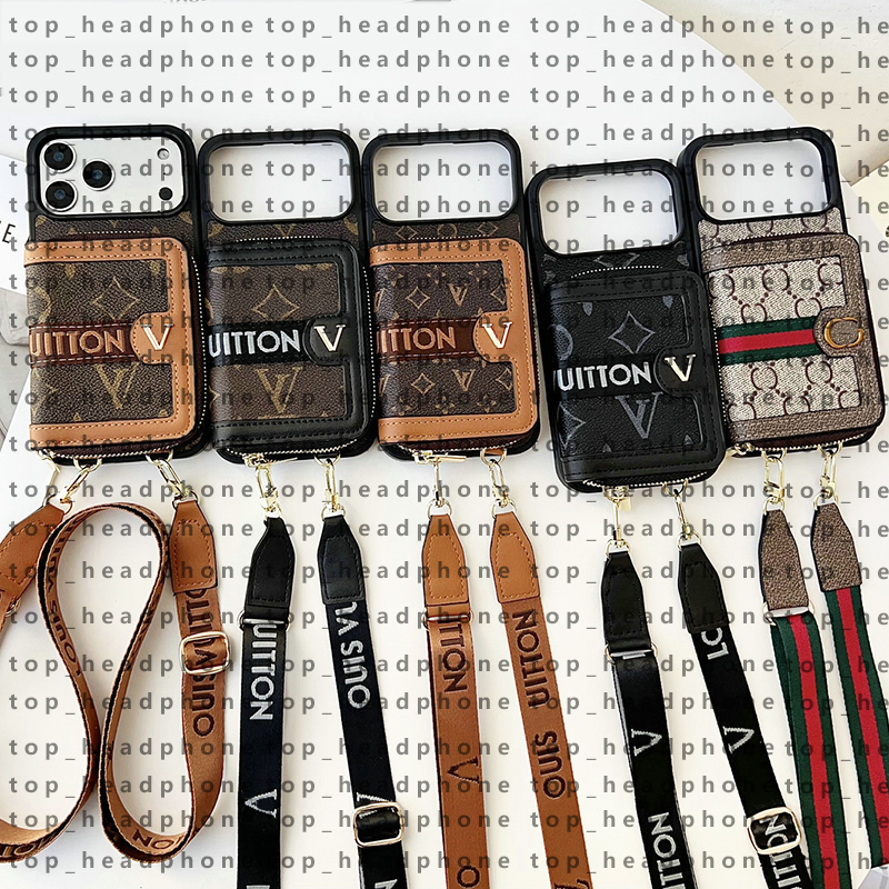 Luxury Phone Case Designer iPhone Case for iPhone 17Pro Max 16 15 14 13 12 XS XR 8P 15 Plus Samsung S24 Ultra s23 S22 S21 Case Card Holder Zipper Bag Crossbody Wallet Cover