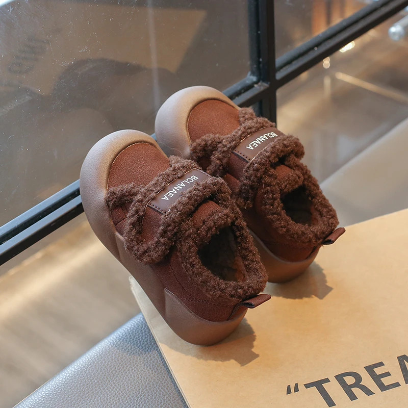 Cotton Winter Warm Childrens Fashion Boots Hook Loop Casual Plush Shoes 23-36 Khaki Brown C260130