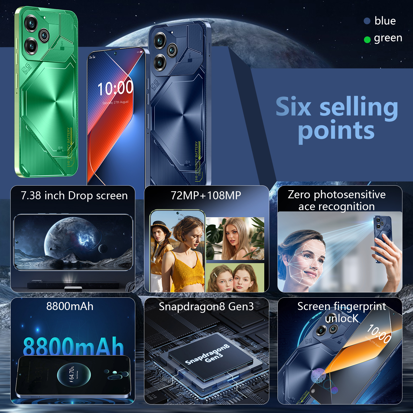 Global Version Cellphones POVA6 Pro Mobile Phones 4G 5G 7.3HD Original Smartphone Cell Phone Dual SIM Card 7800mAh Android 14