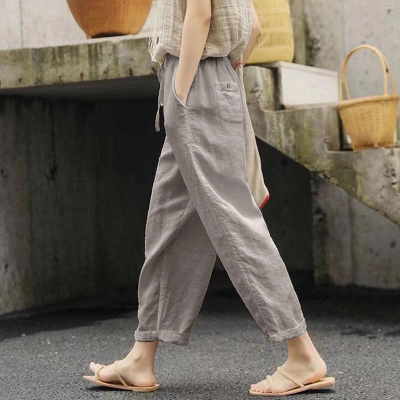 Womens Pants Summer For Women Plus Size Solid Lace Up Trouser Pant Casual Baggy Elastic Waist Wide Ropa Interior Femenina