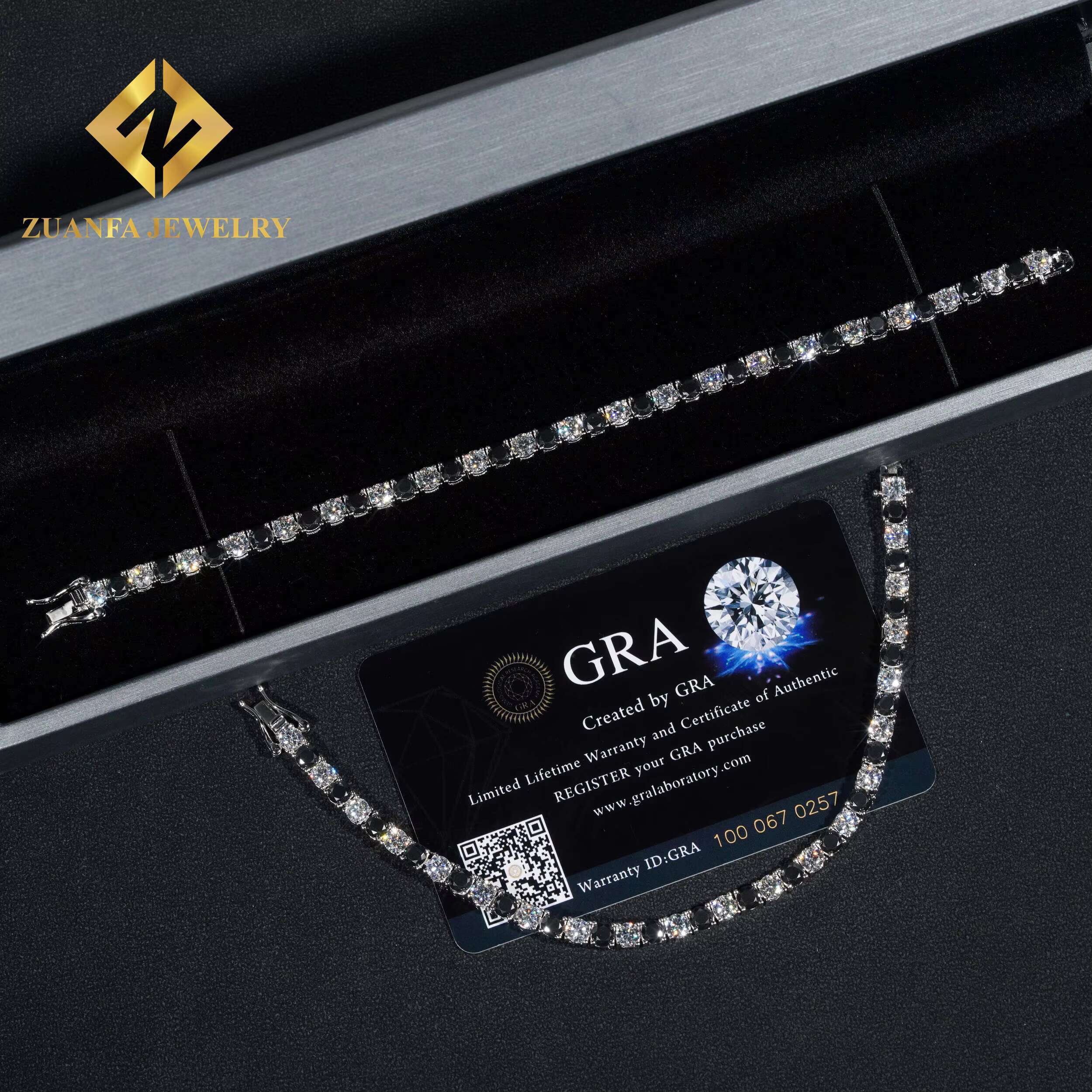 Hip Hop 925 Sterling Silver 4MM Moissante Tennis Chains 4MM Black and White Lab Diamond Tennis Necklace Bracelet for Men Women