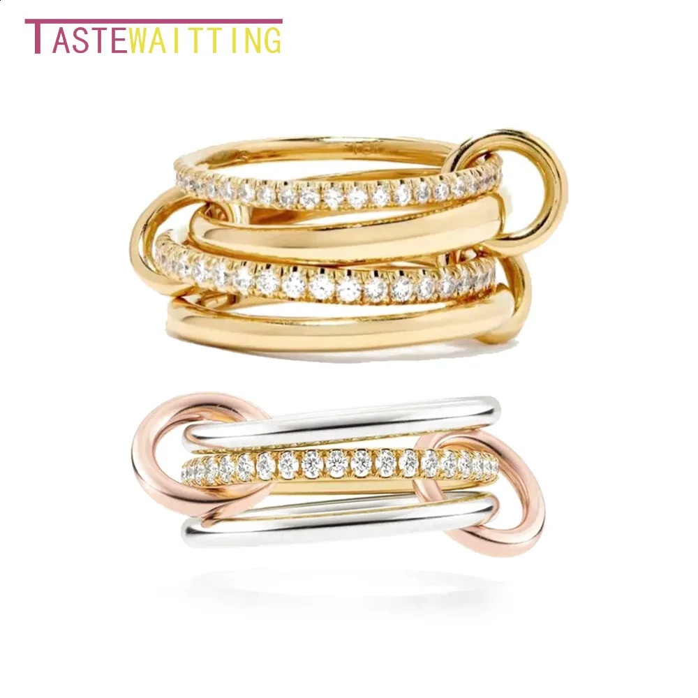 2025 High Quality 3 Colors 4 Links Stacked Rings Micro Pave Cubic Zircon Mix Color Multi Pieces Stack Full Finger Jewlery 250415