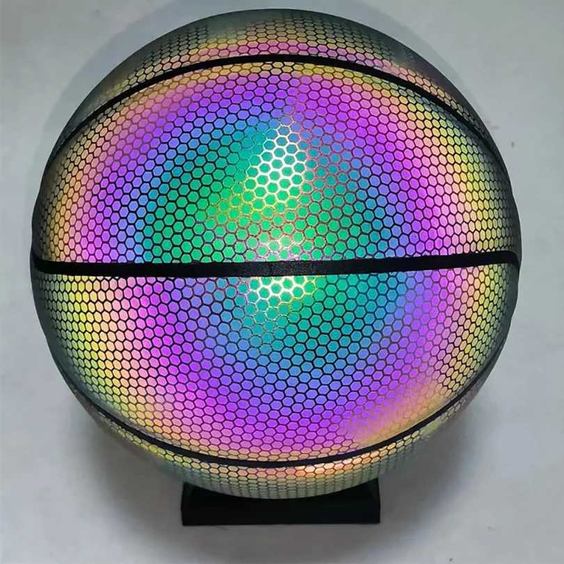 Luminous Basketball Ball Holographic Reflective Lighted Flash Ball PU Wear-Resistant Glowing Basketball Night Sports GameW251115