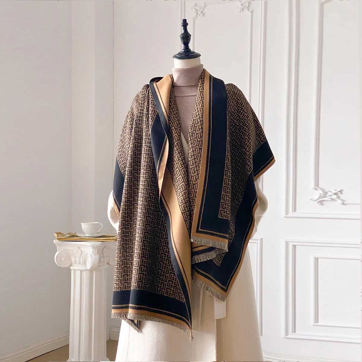Luxury New Two Sided Print Women Scarf Imitation Cashmere Soft Warm Pashmina Shawl Autumn Winter Coldproof Windproof Blanket Y251115