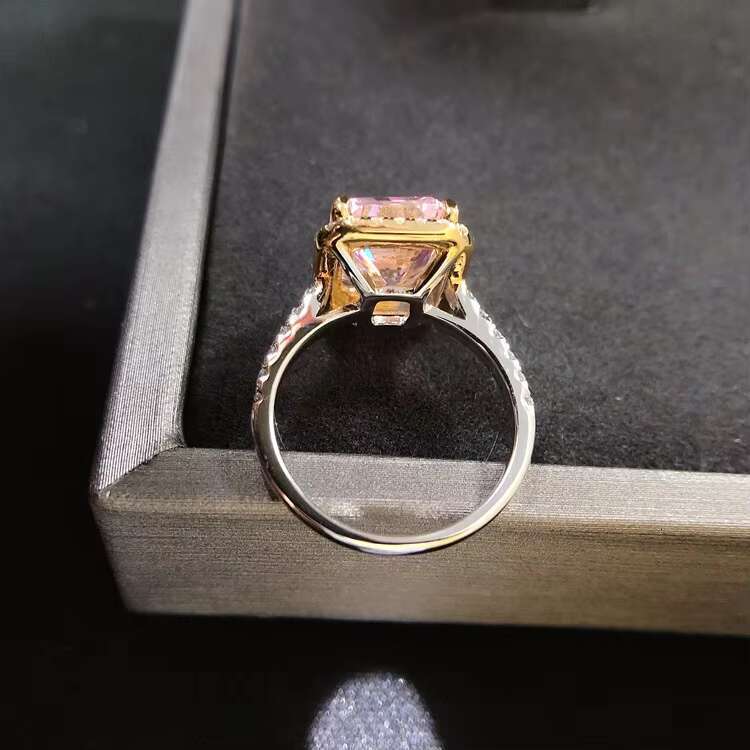 DHCollections Fancy Sterg Sier Jewelry 5ct Radiant Ring Women Zircon Light Pink Dia 8A CZ Iced Cut Wedding Halo Rings