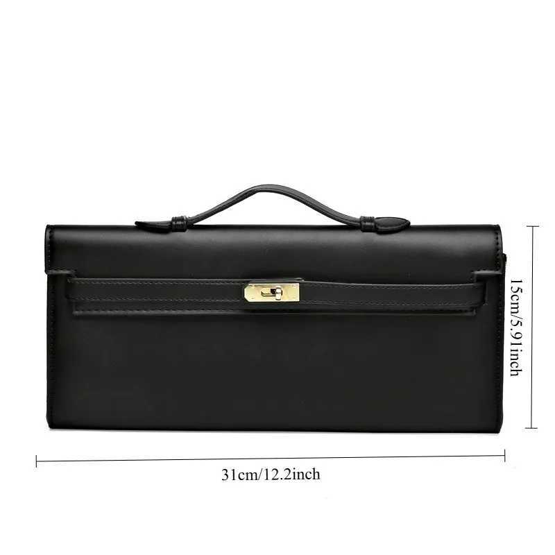 Leather Clutch Bag with Gold - Toned Lock and Top Handle - Elegant Evening Formal Event HandbagW251115
