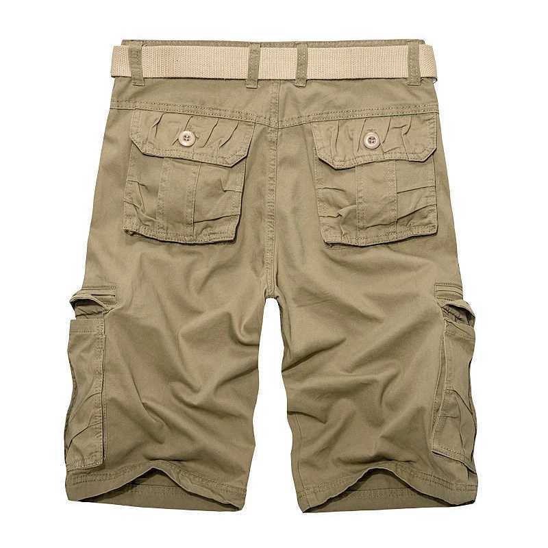 Mens khaki cargo shorts for summer 2023 mens casual military knee length shorts mens multi pocket pure cotton straight shorts without belt 28-40 Z2504
