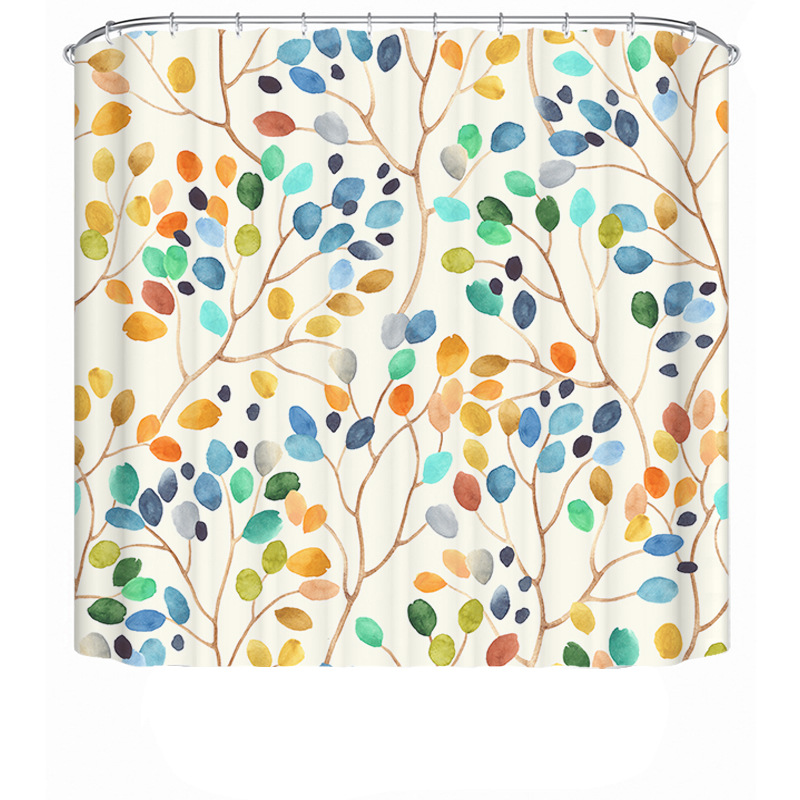 YL-37715 Hot Selling Shower Curtain 4-Piece Set, Green Plant Series, Waterproof and Mildew-Proof Shower Curtain, No Drilling Required