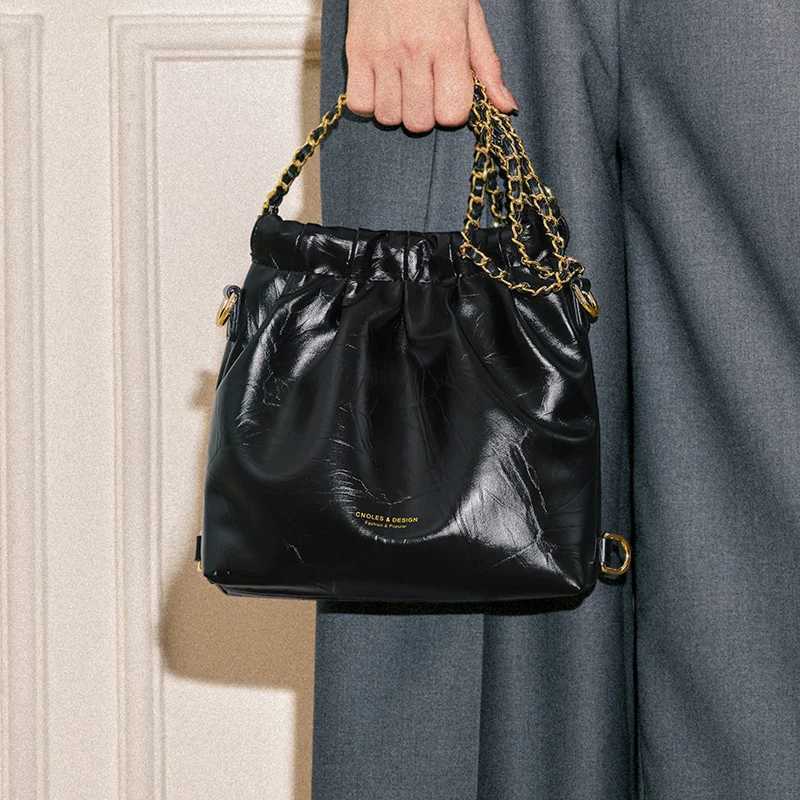 Cnoles Small Crossbody Bag for Women PU Leather Shoulder Bag with Gold-Tone Chain Strap Office Bucket BagW251115