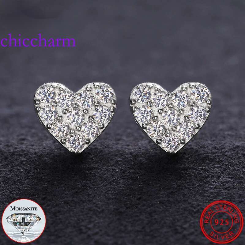 Top Quality Unisex Heart 100% Sier Earrings Fashion Classic Moissanite Earring For Women Jewelry