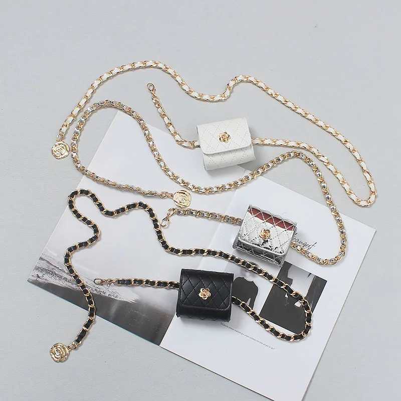 Mini Lipstick Key Flap Fanny Packs Women White Silver PU Leather Lattice Waist Belt WIth Small Coin Bag PU Chain Chest Bag WomenW251115