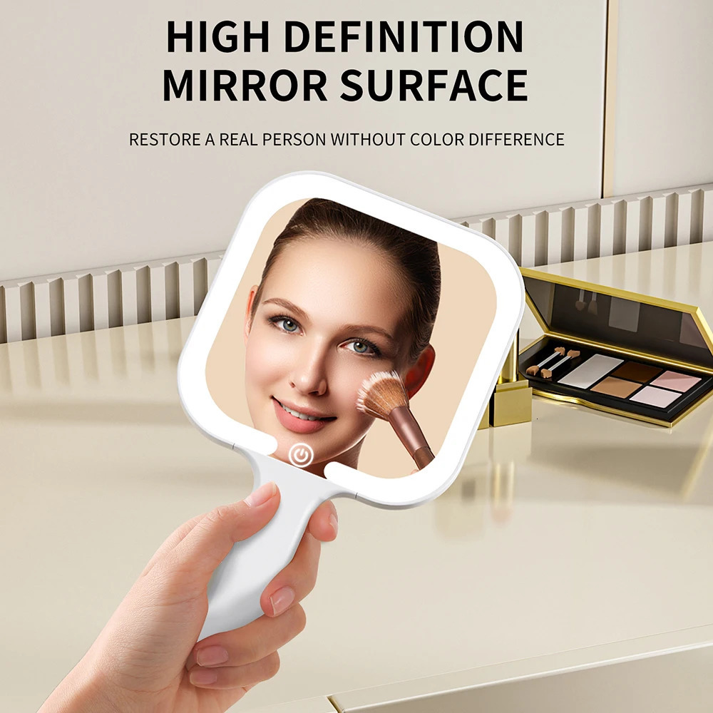 LED Smart Makeup Mirror Hand-held Carry 3 Colors Adjust Bright with Touch Screen Cosmetic Tabletop Vanty Mirror Travel Home Use 250415