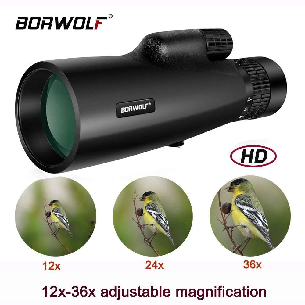 Borwolf 12-36X50 Telescope Bak4 Prism Optical Lens High Power Hunting Birdwatching Monocular Light Night Vision Binoculars