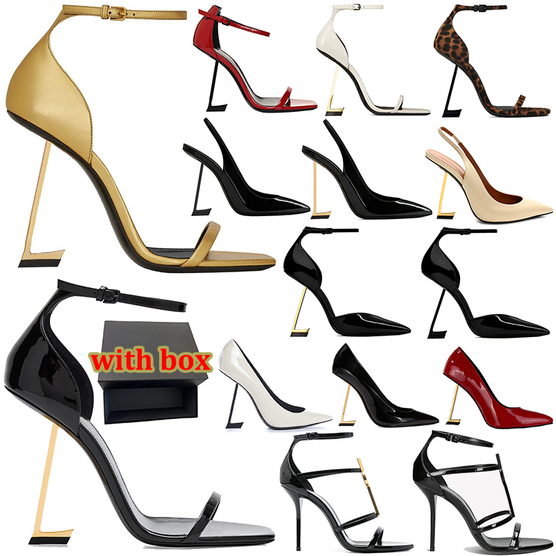 with box designer high heels women luxury stylish sandals patent leather Strappy open Pointed toe dress shoes Party Wedding Office black gold white Pumps