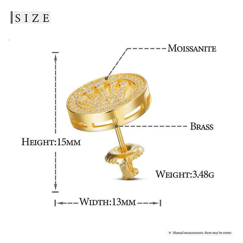 Real Classic Round Cut Moissanite Crown D Color Stud Earrings For Women Fashion Charm Fine Jewelry Wedding Trendy Gift