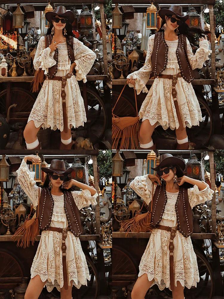 Casual Dresses Spring Autumn Original Design Women Bohemia Style Hollow Out Crochet Lace