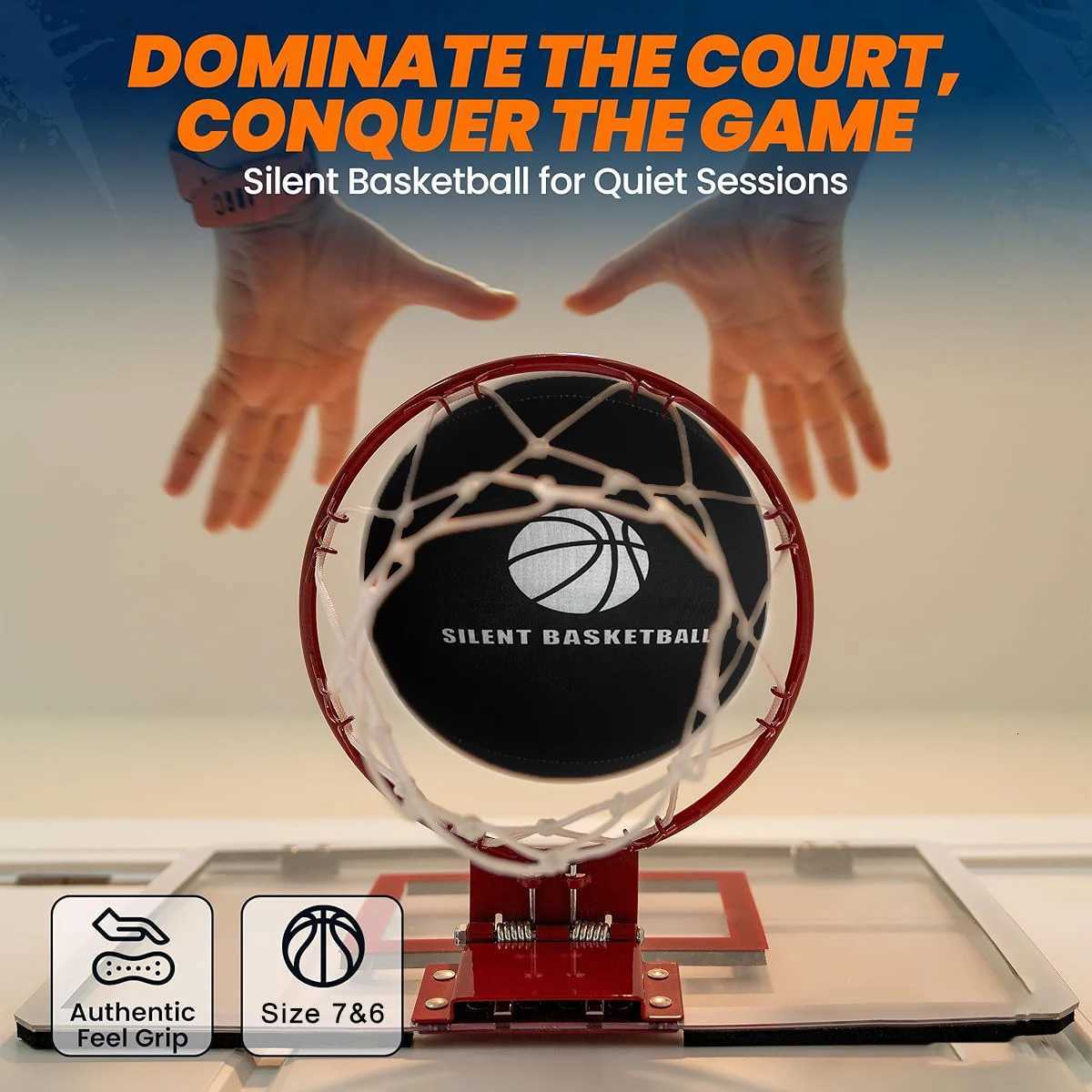 Silent Basketball w/ Textile Cover Size 76 Noise-Free Indoor Basketball for Quiet Dribbling Airless Ball for Advanced TrainingW251115