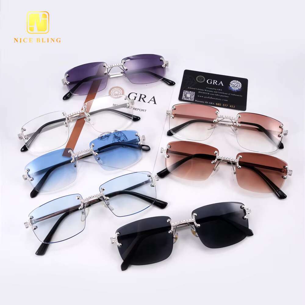Pass Tester Glasses Custom Iced Out VVS Moissanite Diamond 7 Colors 925 Silver Eyewear Sunglasses Fashion Jewelry Men Women
