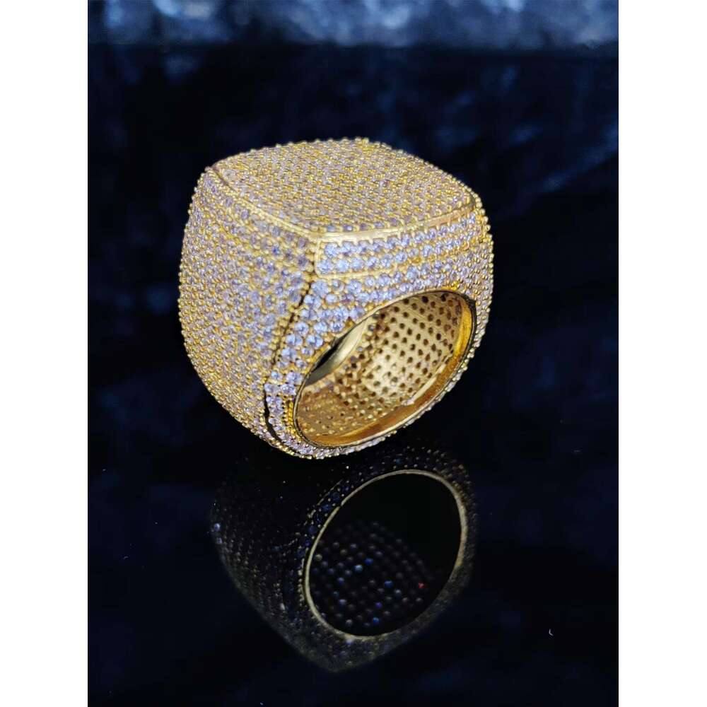 DHcollections Rose Gold, Silver And Pearl Zircon Hip - Hop Square Ring For Party And Halloween