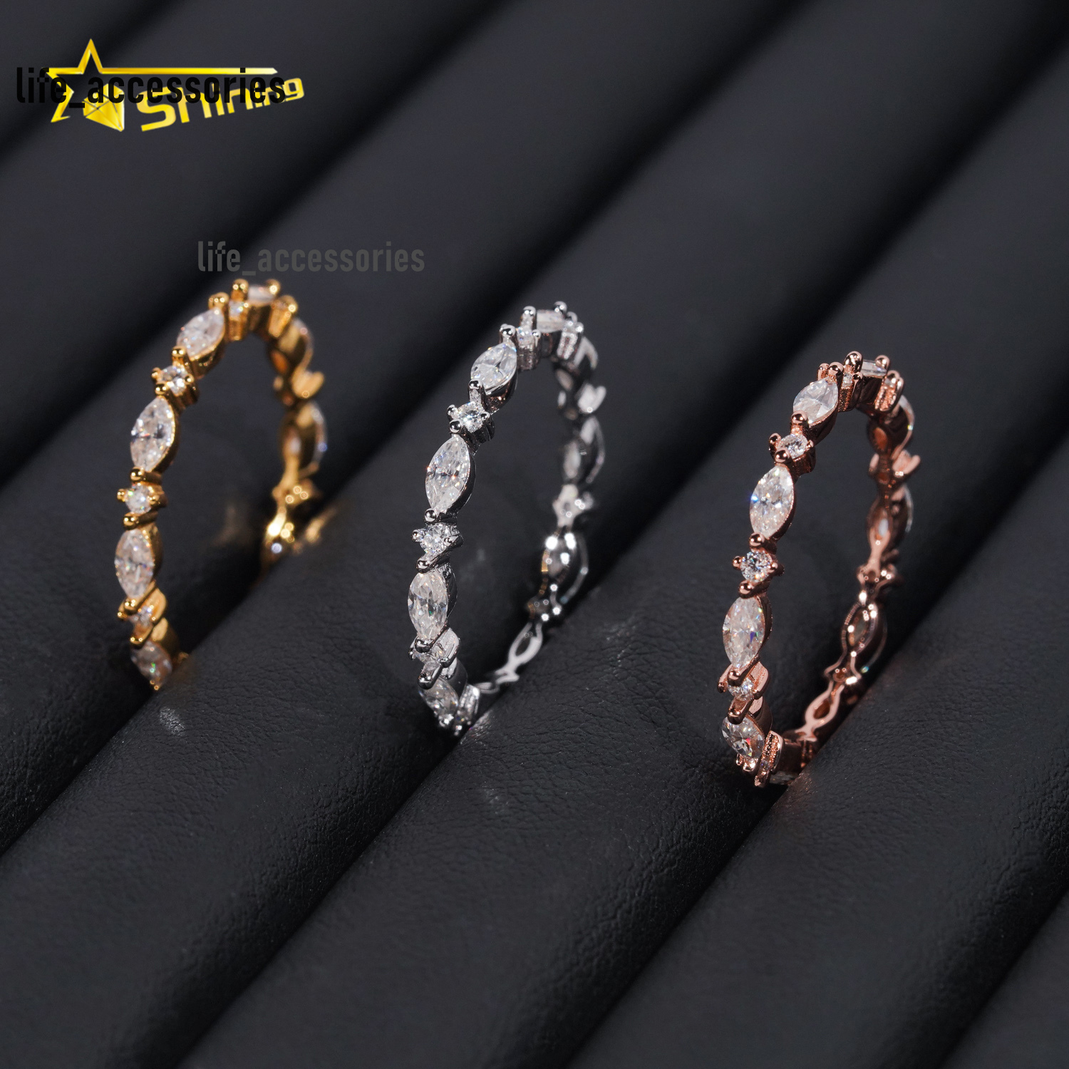 Simple Designs Marquise Cut Bezel Band VVS Moissanite Engagement Ring Gold Plated 18K 925 Sterling Silver Wedding Rings