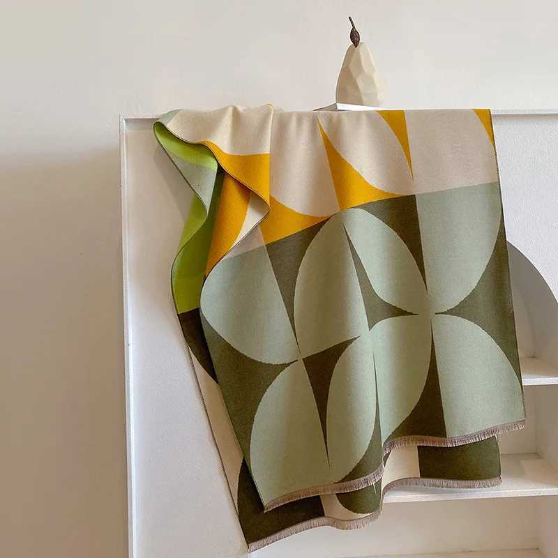 Luxury Double Faux Cashmere Neckerchief Women Chic Flowers Pattern Jacquard Shawl Woman Comfortable Thickened Warm Scarf Ladies Y251115