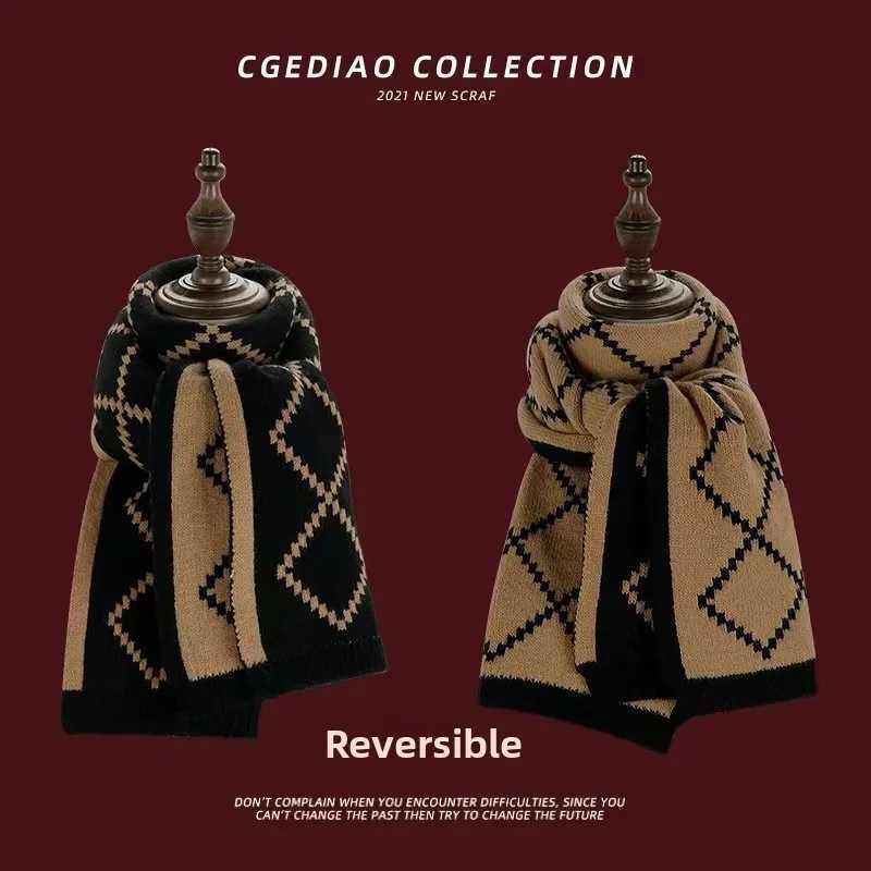 Luxury New Solid Colour Winter Double Sided Multi Colored Hot Selling Versatile High End Warm Thick Knitted Checkered Scarf Neck Y251115