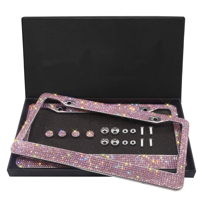 2 Pack Luxury Handcrafted Bling Rhinestone Premium Crystal Car License Plate Frame For USA Canada Truck Women Grils Accessries