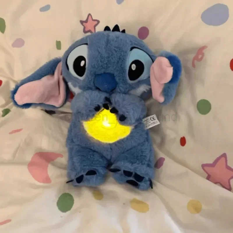 Disney Kawaii Breathing Stitch Angel Plush Toy Doll Cartoon Anime Figure Sleeping Companion Sound and Light Peluches Kids Gift W20250416