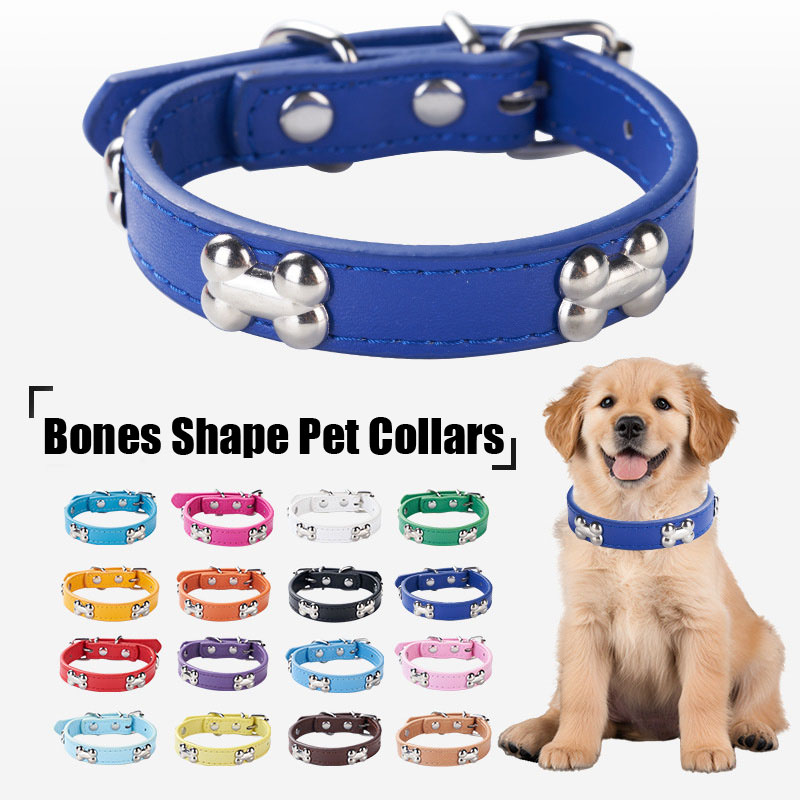 Durable Bone-Shaped Leather Dog Collar - Perfect Fit for Small & Large Dogs