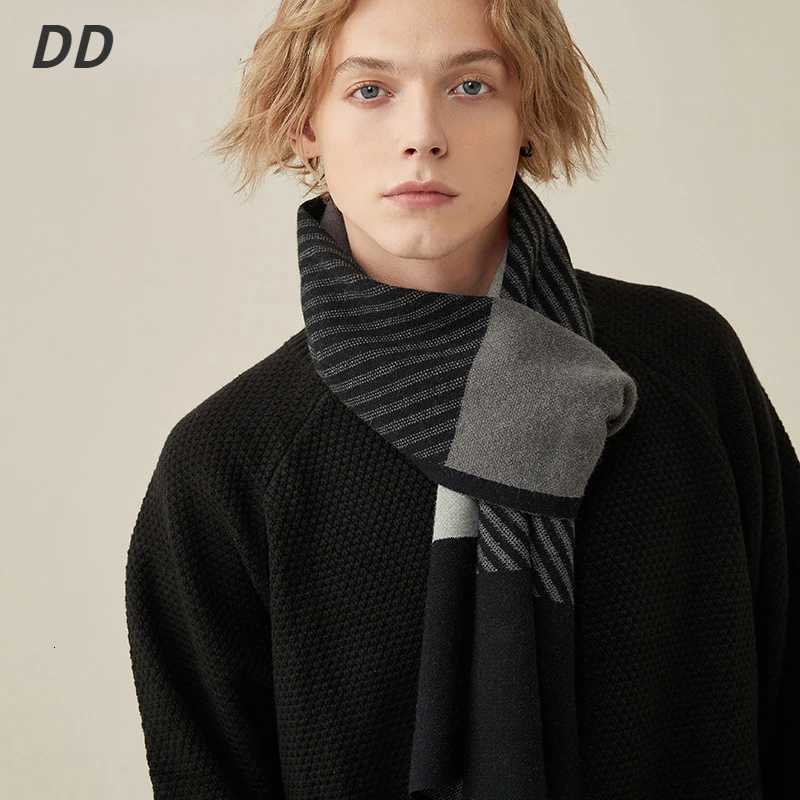 Luxury High Quality Wool Blend Scarf Men Autumn Winter Thick Warm Business Versatile Stripe Cashmere Muffler Luxury Chrimas Gift Male Y251115